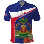 Haiti Neg Marron Polo Shirt Ayiti Map - Hibiscus Polynesian Pattern - African Pride