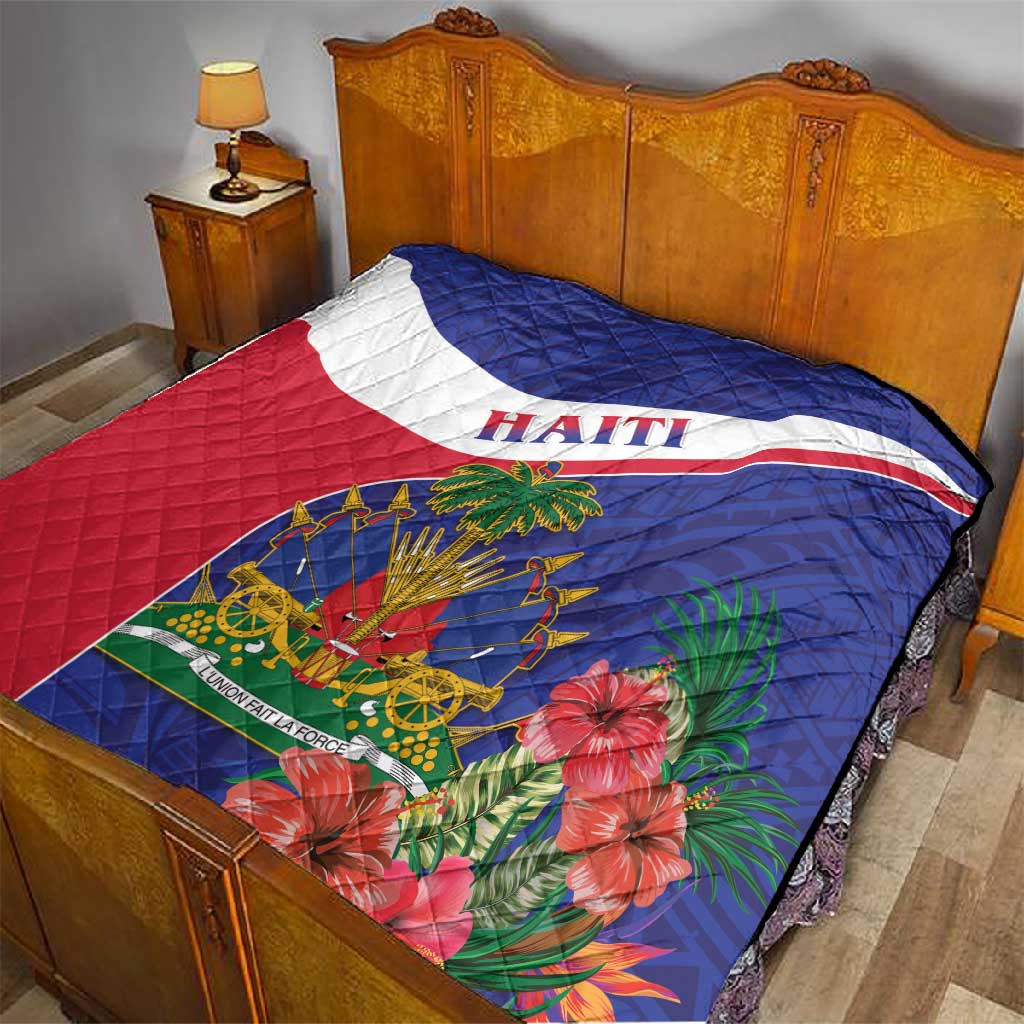 Haiti Neg Marron Quilt Ayiti Map - Hibiscus Polynesian Pattern - African Pride