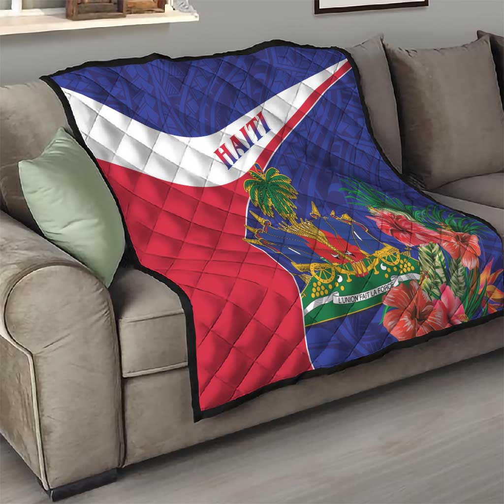 Haiti Neg Marron Quilt Ayiti Map - Hibiscus Polynesian Pattern - African Pride