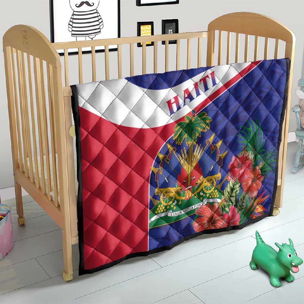 Haiti Neg Marron Quilt Ayiti Map - Hibiscus Polynesian Pattern - African Pride