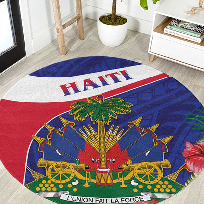 Haiti Neg Marron Round Carpet Ayiti Map - Hibiscus Polynesian Pattern - African Pride