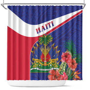Haiti Neg Marron Shower Curtain Ayiti Map - Hibiscus Polynesian Pattern - African Pride