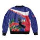Haiti Neg Marron Sleeve Zip Bomber Jacket Ayiti Map - Hibiscus Polynesian Pattern - African Pride