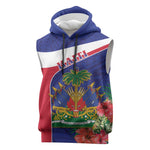Haiti Neg Marron Sleeveless Hoodie Ayiti Map - Hibiscus Polynesian Pattern - African Pride