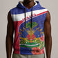 Haiti Neg Marron Sleeveless Hoodie Ayiti Map - Hibiscus Polynesian Pattern - African Pride