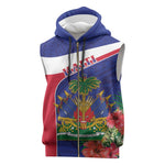 Haiti Neg Marron Sleeveless Zip Hoodie Ayiti Map - Hibiscus Polynesian Pattern - African Pride
