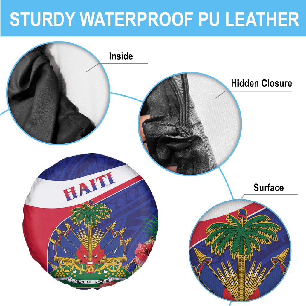 Haiti Neg Marron Spare Tire Cover Ayiti Map - Hibiscus Polynesian Pattern - African Pride