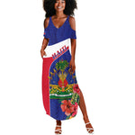Haiti Neg Marron Summer Maxi Dress Ayiti Map - Hibiscus Polynesian Pattern - African Pride