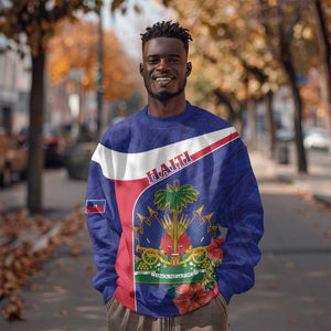 Haiti Neg Marron Sweatshirt Ayiti Map - Hibiscus Polynesian Pattern - African Pride