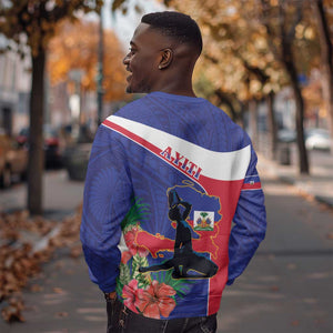 Haiti Neg Marron Sweatshirt Ayiti Map - Hibiscus Polynesian Pattern - African Pride