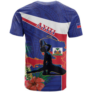 Haiti Neg Marron T shirt Ayiti Map - Hibiscus Polynesian Pattern - African Pride