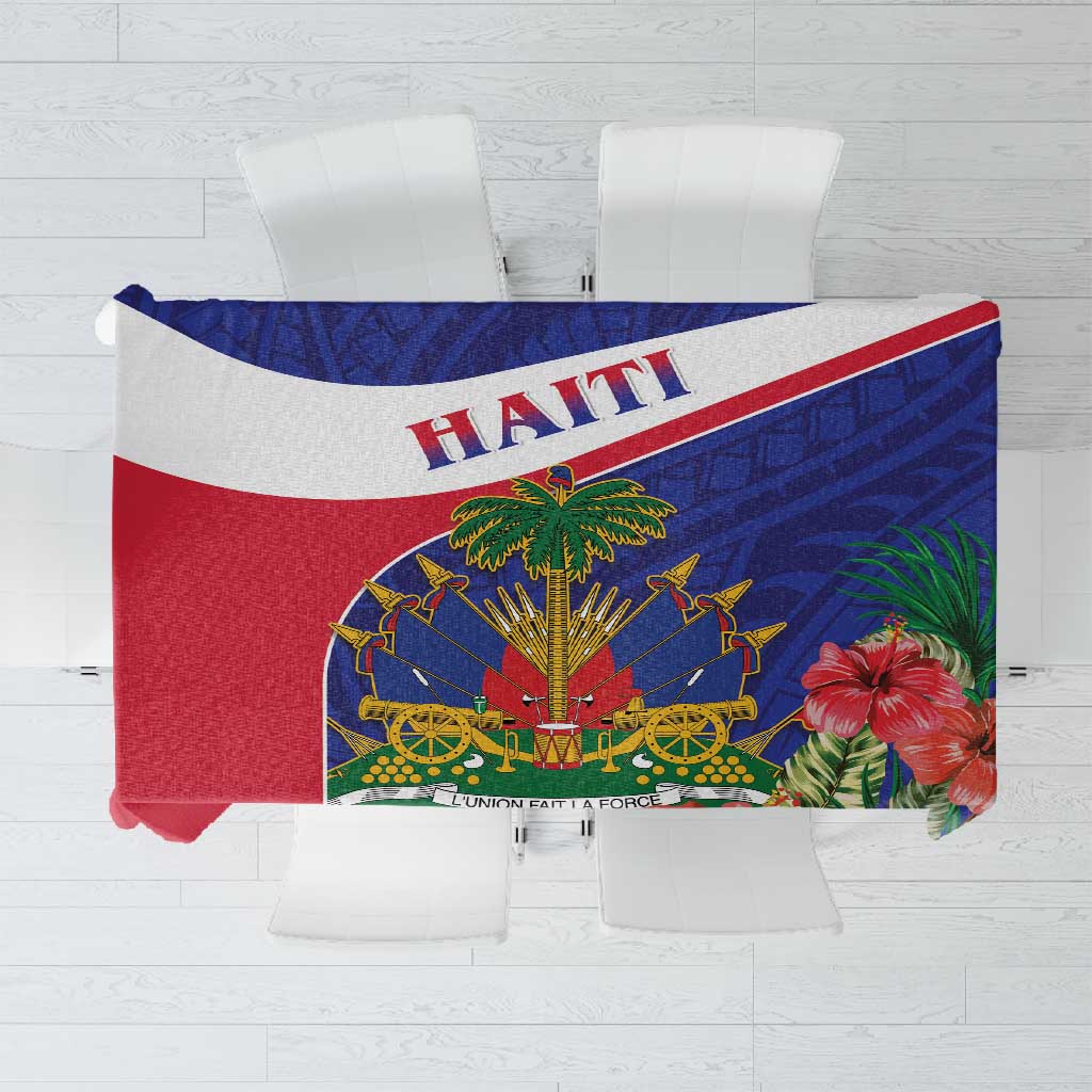 Haiti Neg Marron Tablecloth Ayiti Map - Hibiscus Polynesian Pattern - African Pride