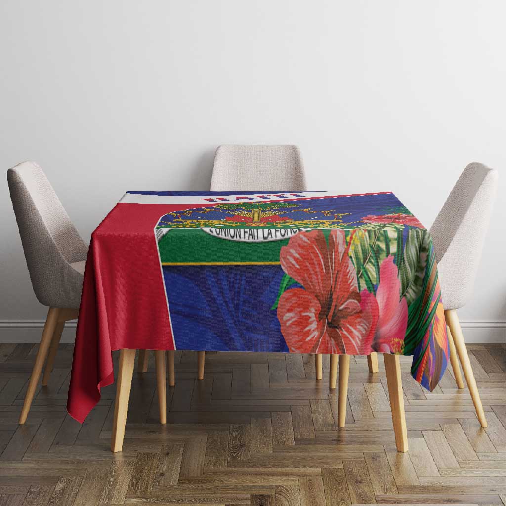 Haiti Neg Marron Tablecloth Ayiti Map - Hibiscus Polynesian Pattern - African Pride