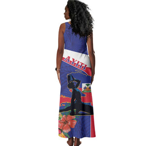 Haiti Neg Marron Tank Maxi Dress Ayiti Map - Hibiscus Polynesian Pattern - African Pride