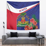 Haiti Neg Marron Tapestry Ayiti Map - Hibiscus Polynesian Pattern - African Pride