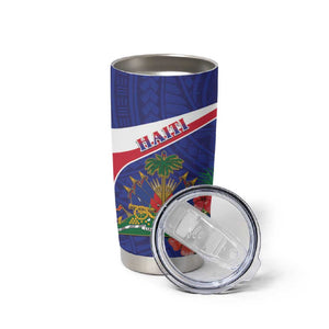 Haiti Neg Marron Tumbler Cup Ayiti Map - Hibiscus Polynesian Pattern - African Pride