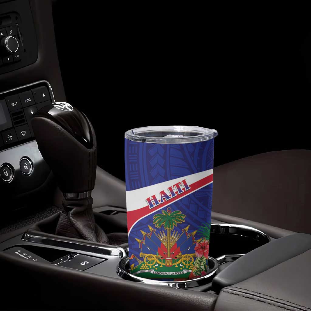 Haiti Neg Marron Tumbler Cup Ayiti Map - Hibiscus Polynesian Pattern - African Pride