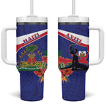 Haiti Neg Marron Tumbler With Handle Ayiti Map - Hibiscus Polynesian Pattern - African Pride