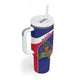 Haiti Neg Marron Tumbler With Handle Ayiti Map - Hibiscus Polynesian Pattern - African Pride
