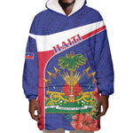 Haiti Neg Marron Wearable Blanket Hoodie Ayiti Map - Hibiscus Polynesian Pattern - African Pride
