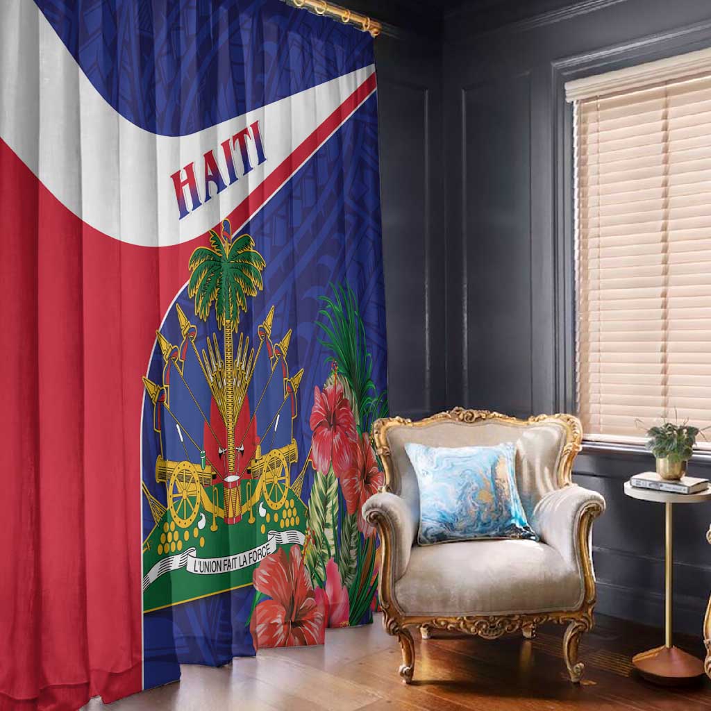 Haiti Neg Marron Window Curtain Ayiti Map - Hibiscus Polynesian Pattern - African Pride
