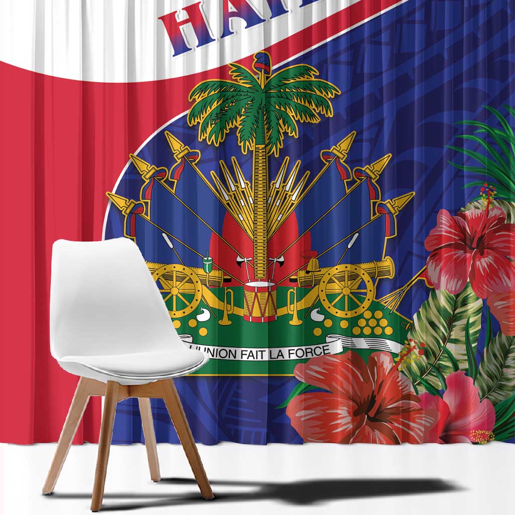 Haiti Neg Marron Window Curtain Ayiti Map - Hibiscus Polynesian Pattern - African Pride