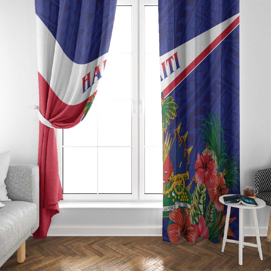 Haiti Neg Marron Window Curtain Ayiti Map - Hibiscus Polynesian Pattern - African Pride