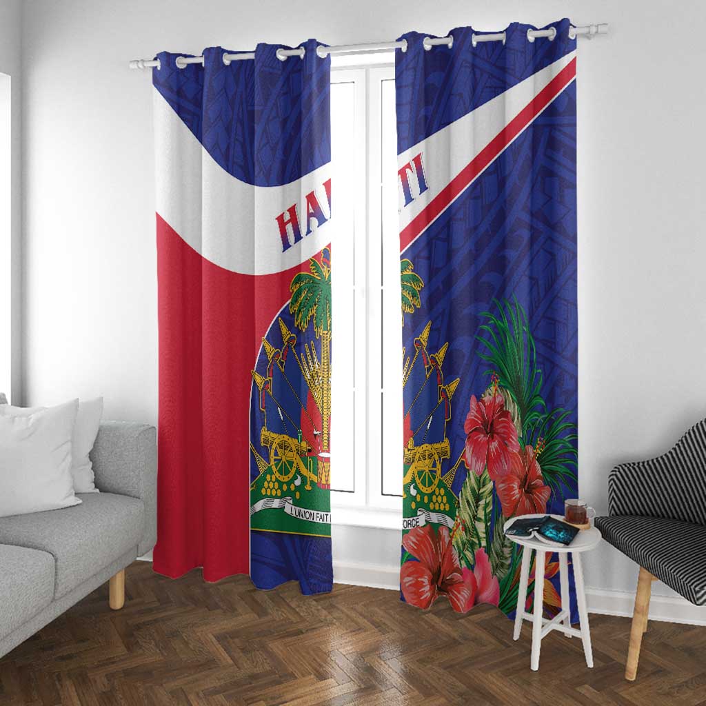 Haiti Neg Marron Window Curtain Ayiti Map - Hibiscus Polynesian Pattern - African Pride