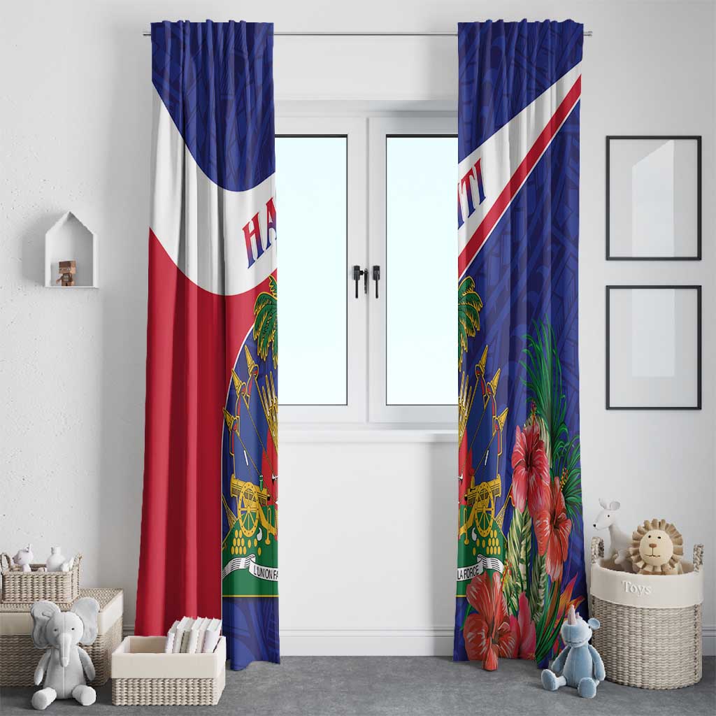 Haiti Neg Marron Window Curtain Ayiti Map - Hibiscus Polynesian Pattern - African Pride