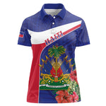 Haiti Neg Marron Women Polo Shirt Ayiti Map - Hibiscus Polynesian Pattern - African Pride