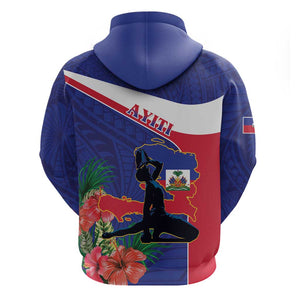 Haiti Neg Marron Zip Hoodie Ayiti Map - Hibiscus Polynesian Pattern - African Pride