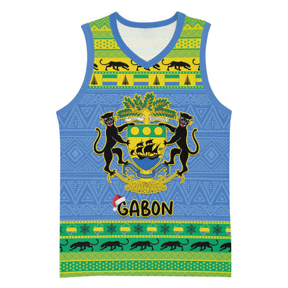 Afro Gabon Christmas Basketball Jersey Coat Of Arm Mix African Pattern - African Pride