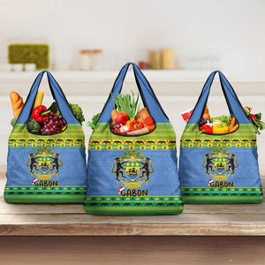 Afro Gabon Christmas Grocery Bag Coat Of Arm Mix African Pattern