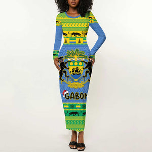 Afro Gabon Christmas Long Sleeve Bodycon Dress Coat Of Arms Mix African Pattern LT15