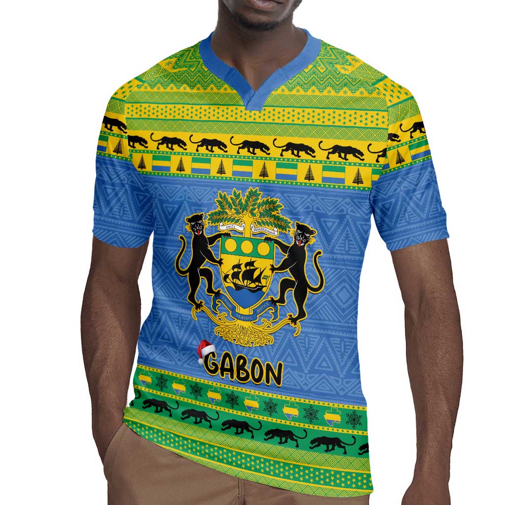 Afro Gabon Christmas Rugby Jersey Coat Of Arm Mix African Pattern