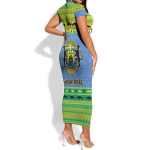 Afro Gabon Christmas Short Sleeve Bodycon Dress Coat Of Arms Mix African Pattern LT15