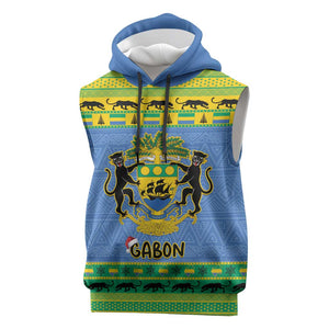 Afro Gabon Christmas Sleeveless Hoodie Coat Of Arm Mix African Pattern - African Pride