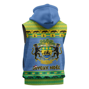 Afro Gabon Christmas Sleeveless Hoodie Coat Of Arm Mix African Pattern - African Pride