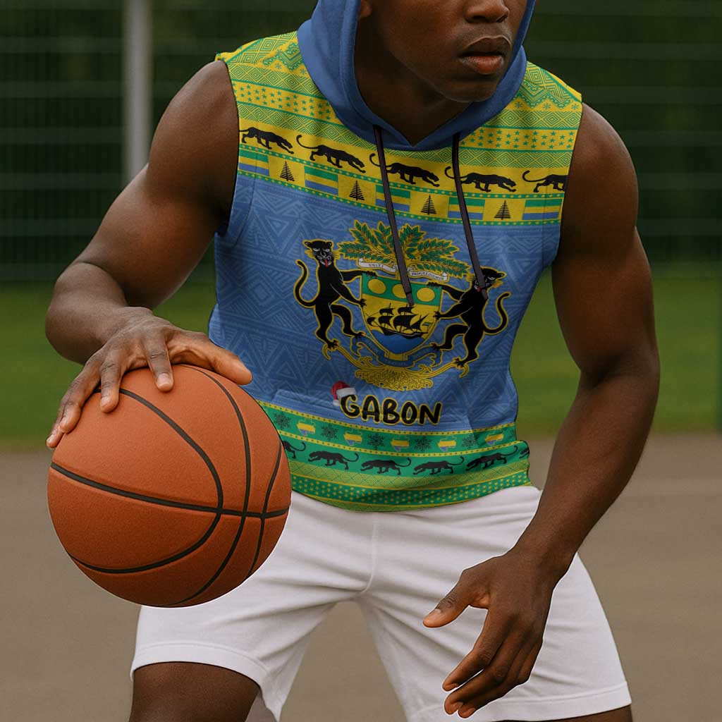 Afro Gabon Christmas Sleeveless Hoodie Coat Of Arm Mix African Pattern - African Pride