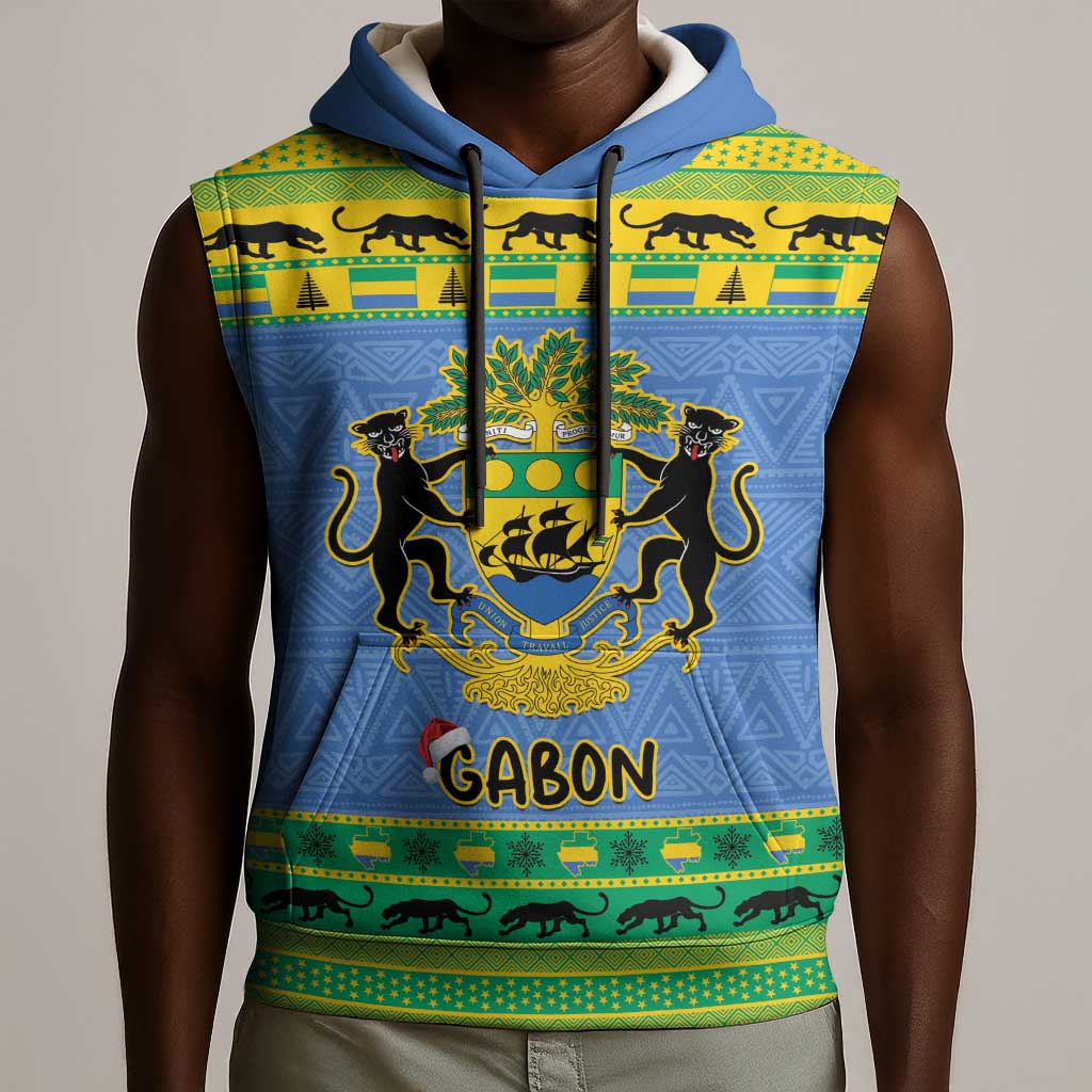 Afro Gabon Christmas Sleeveless Hoodie Coat Of Arm Mix African Pattern - African Pride