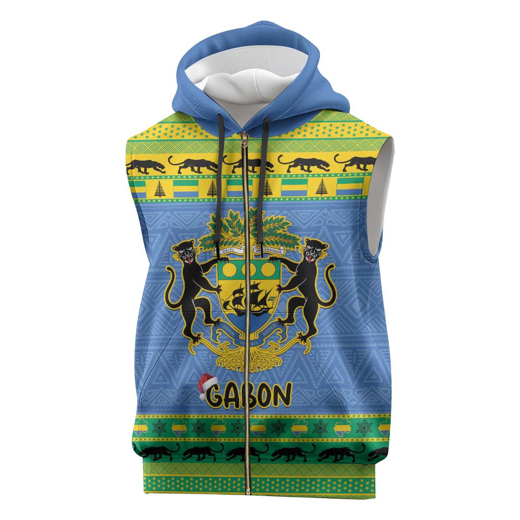 Afro Gabon Christmas Sleeveless Zip Hoodie Coat Of Arm Mix African Pattern - African Pride