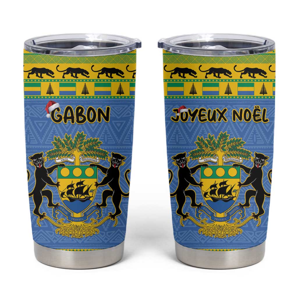 Afro Gabon Christmas Tumbler Cup Coat Of Arm Mix African Pattern