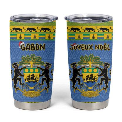 Afro Gabon Christmas Tumbler Cup Coat Of Arm Mix African Pattern
