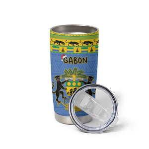 Afro Gabon Christmas Tumbler Cup Coat Of Arm Mix African Pattern