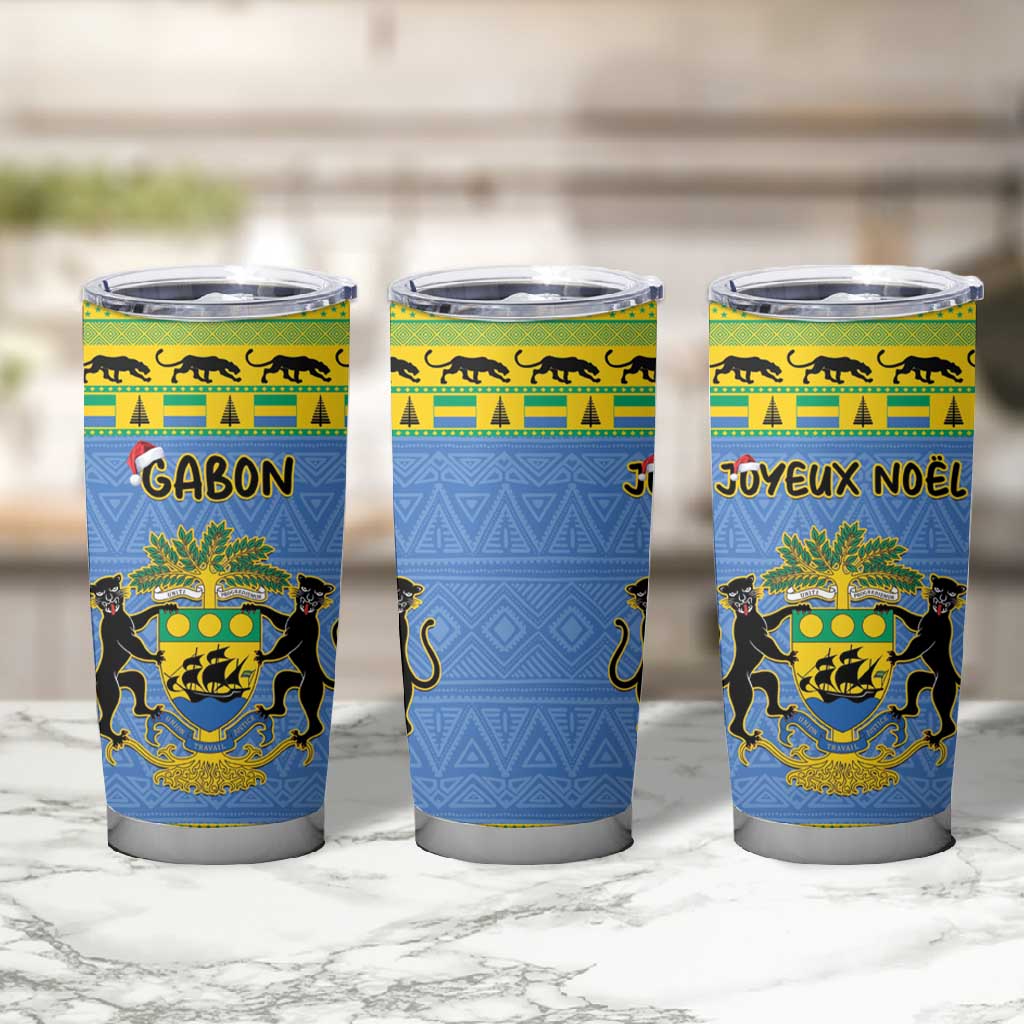 Afro Gabon Christmas Tumbler Cup Coat Of Arm Mix African Pattern