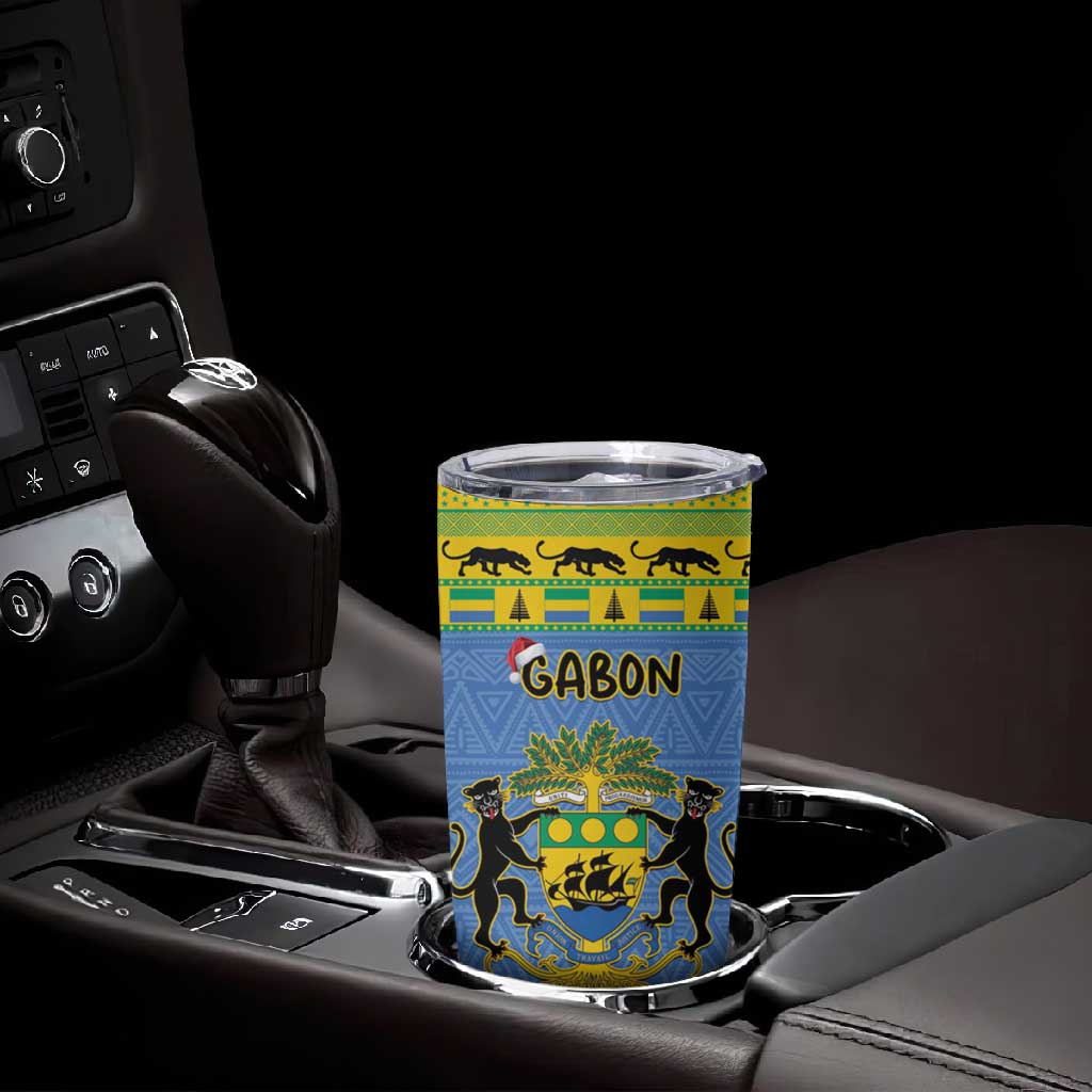 Afro Gabon Christmas Tumbler Cup Coat Of Arm Mix African Pattern