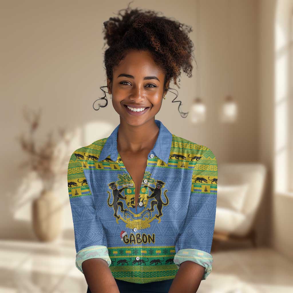 Afro Gabon Christmas Women Casual Shirt Coat Of Arms Mix African Pattern LT15