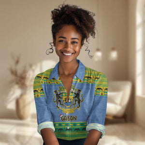 Afro Gabon Christmas Women Casual Shirt Coat Of Arms Mix African Pattern LT15