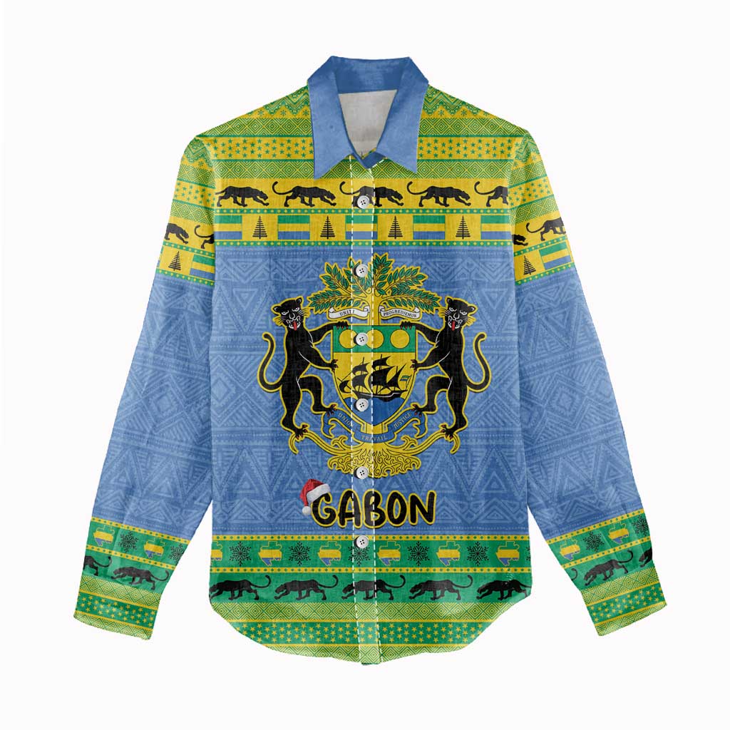 Afro Gabon Christmas Women Casual Shirt Coat Of Arms Mix African Pattern LT15