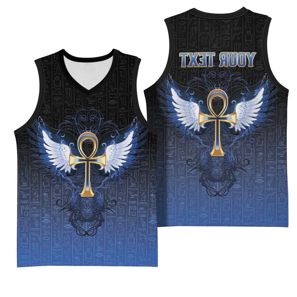 Personalised Egyptian Ankh Basketball Jersey Egypt Hieroglyphs Pattern - African Pride